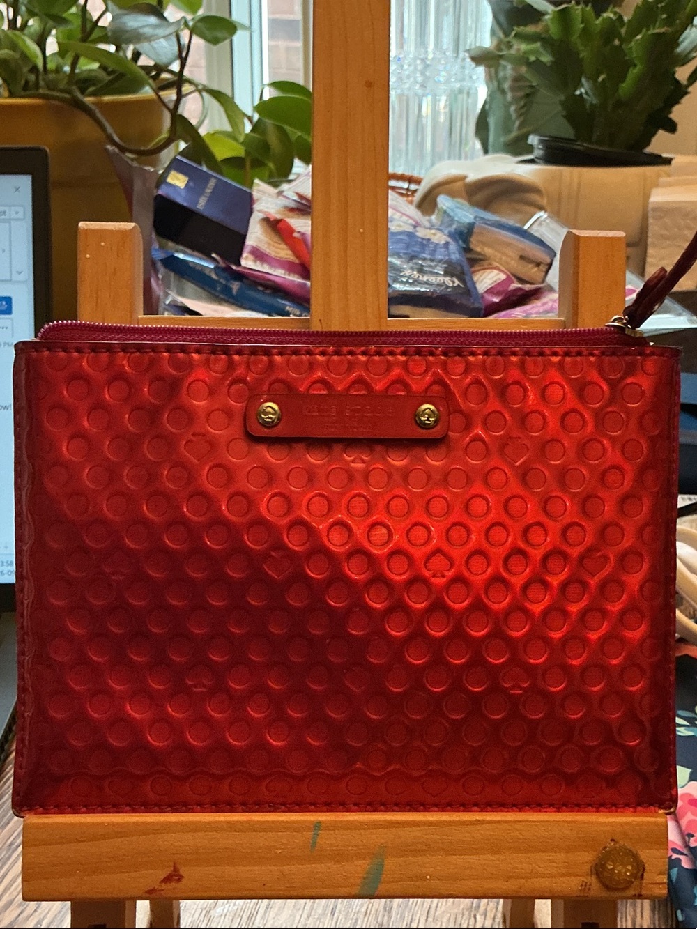 kate spade Red Textured Zip Clutch